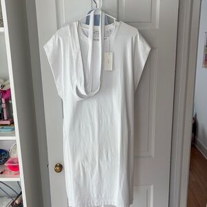 Vince White Short-Sleeve Hoodie Tee Dress